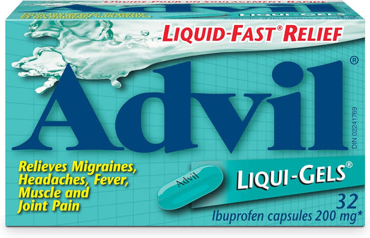 Advil Regular Strength Ibuprofen Pain Relief Liquid-Gels, Fast Acting Pain Relief for Migraine, Back, Neck, Joint, and Muscle Relief, 200mg (32 Count)