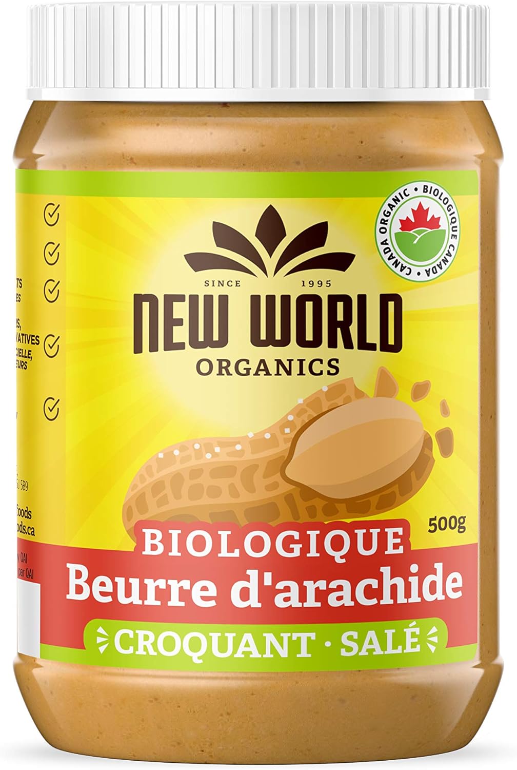 New World Foods Peanut Butter, Crunchy Salted Organic 500g