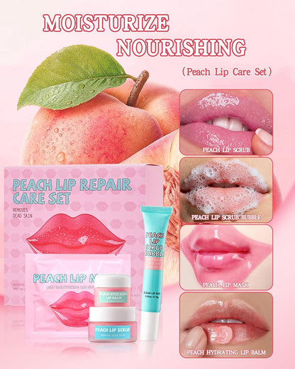 Lip Repair Care Product Kit,8 in 1 Peach Lips Care Moisturizer,Lip Scrub,5Pcs Lip Mask,Lip Scrub Foaming,Hydrating Lip Balm for Dry Cracked Chapped Lips,Christmas Travel Size Care Gift Set for Women Girl