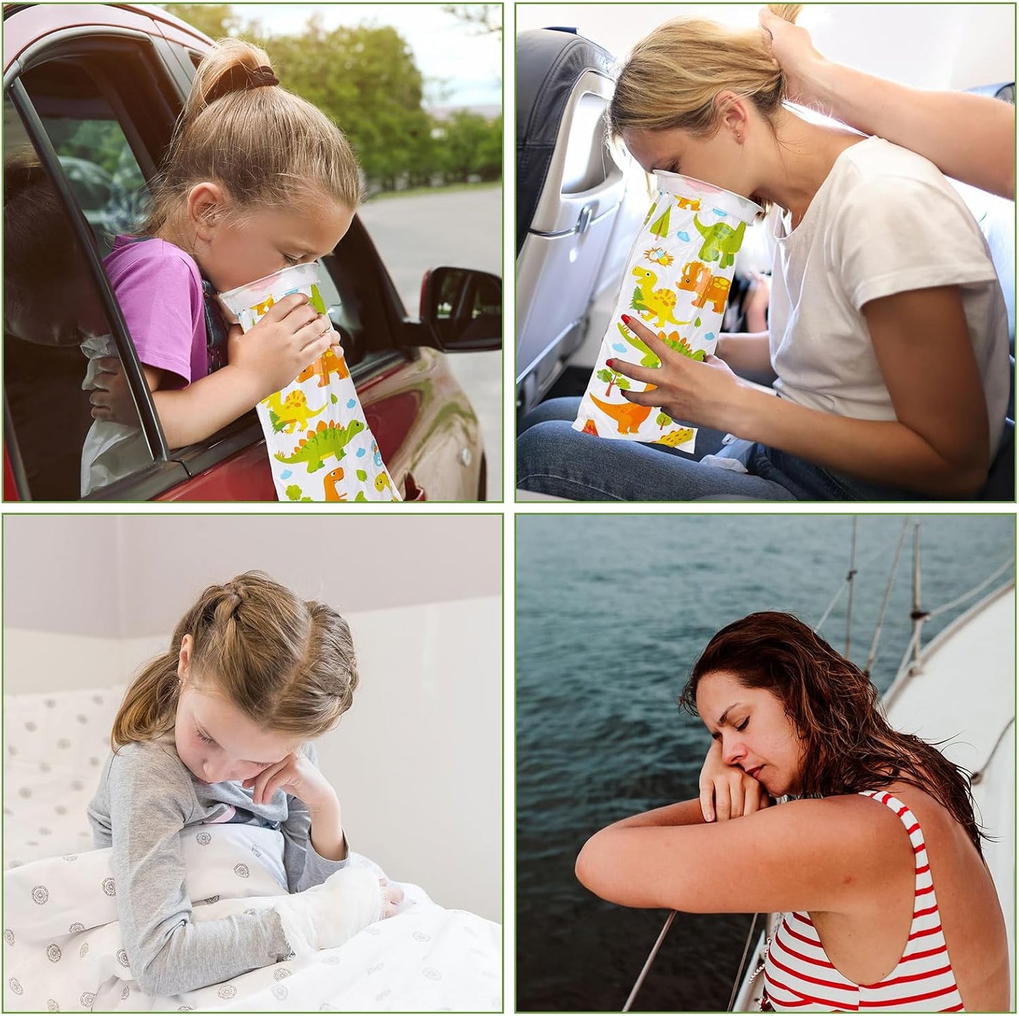 JarThenaAMCS 50个装儿童呕吐袋一次性恐龙呕吐袋防漏自封便携式呕吐袋适用于晕车晕船晕车旅行