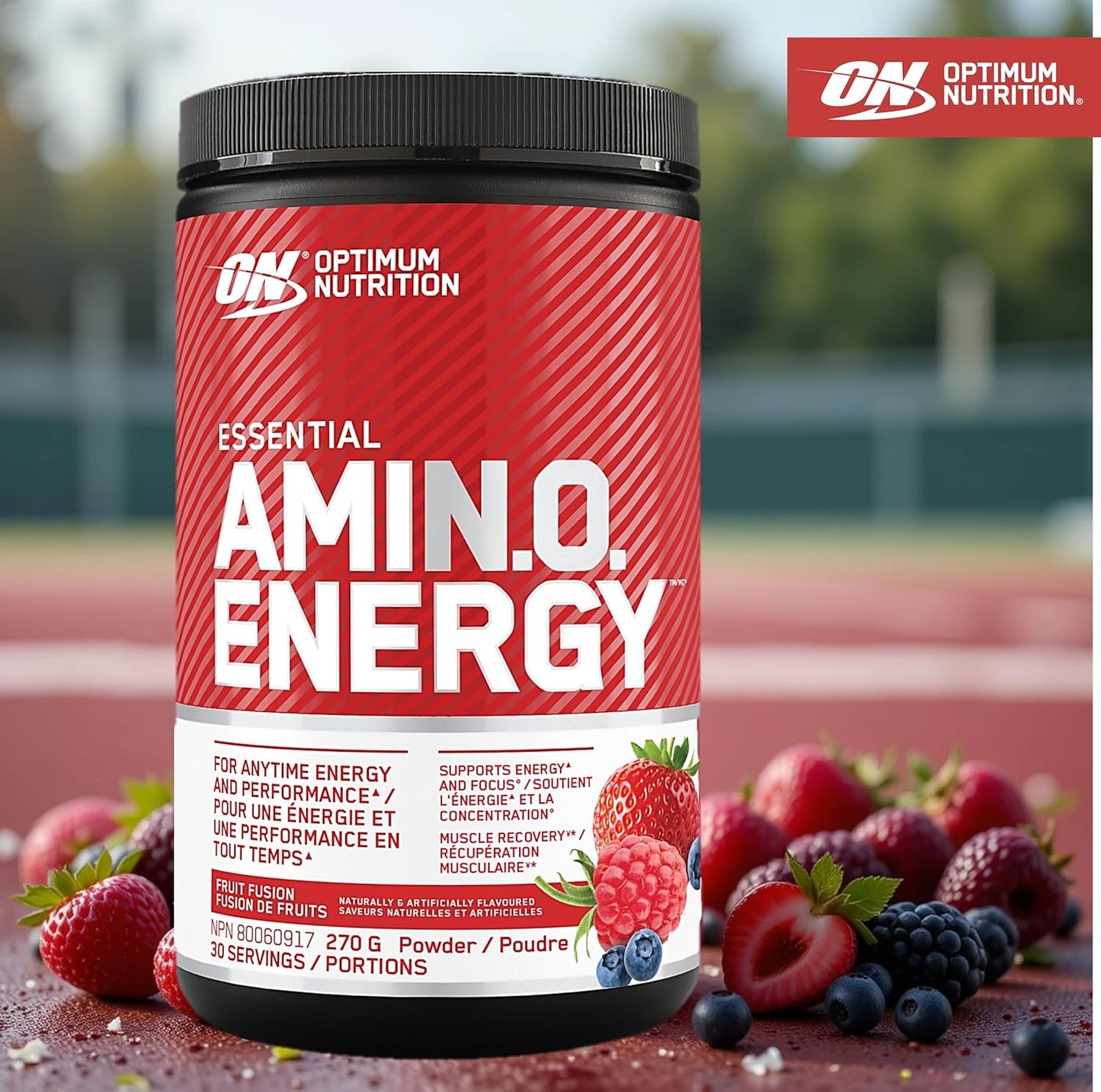 Optimum Nutrition 氨基能量粉：運動前和隨時補充能量，含綠茶、綠咖啡萃取 + BCAA - 水果融合：30 份 [270 克]（包裝可能有所不同）