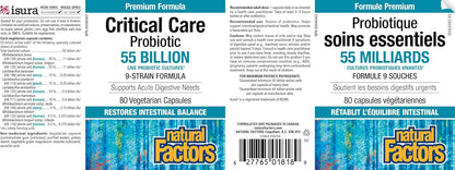 Natural Factors Critical Care Probiotic 55 Billion Live Probiotic Cultures, 9-Strain Formula, HIGH POTENCY, 80 Vegetarian Capsules, VALUE SIZE, Supports Acute Digestive Needs & Restores Intestinal Balance, Proudly Canadian