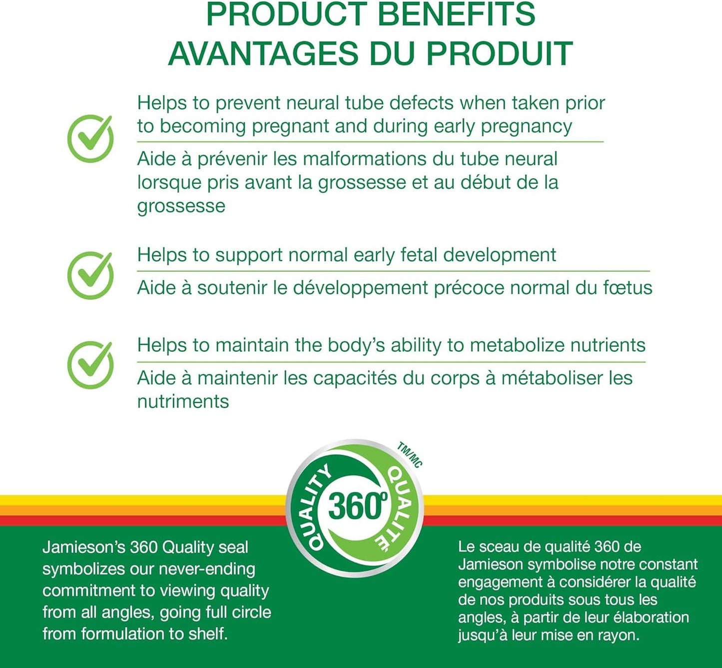 Jamieson Folic Acid 1,000 mcg Tablets, Prenatal Supplement, Supports Normal Fetal Development, Helps Prevent Neural Tube Defects and Produce Red Blood Cells. Vegetarian, Non-GMO, Gluten-Free, 100 Count, Proudly Canadian