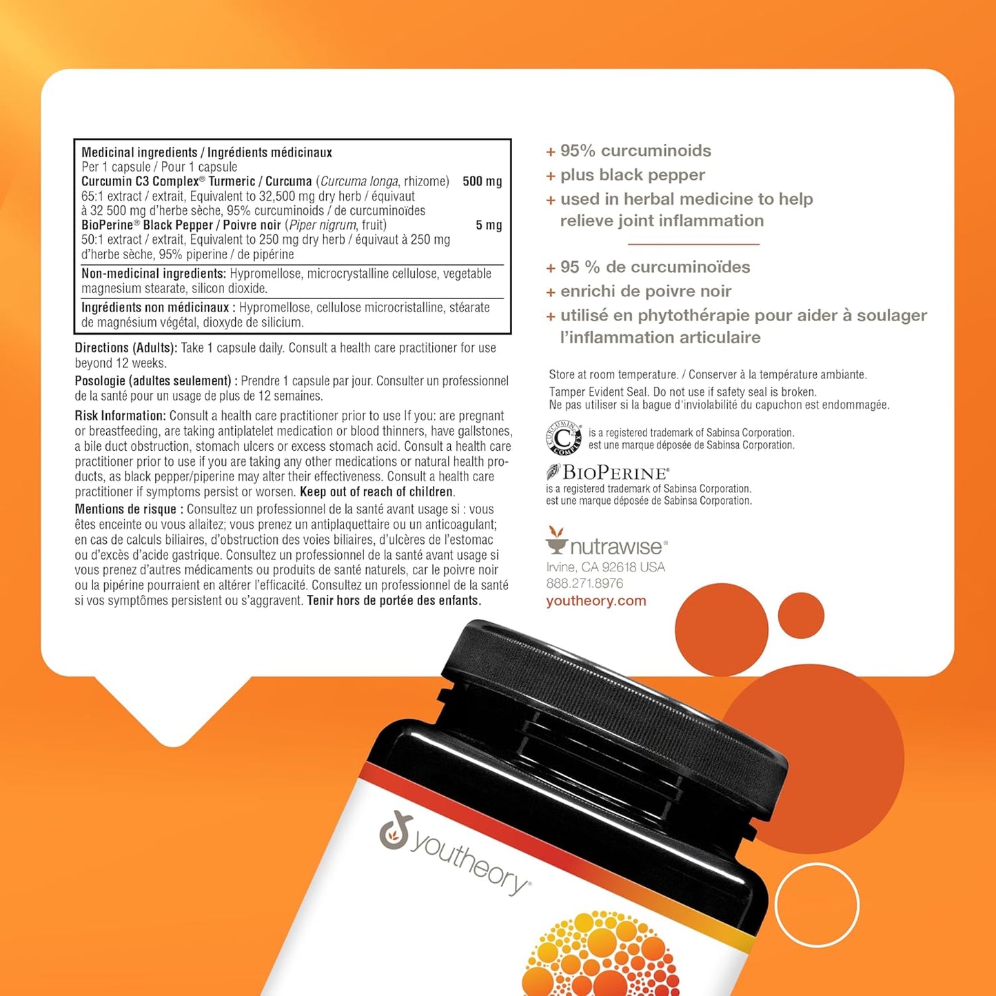 Youtheory 薑黃素與黑胡椒，強效抗氧化，有助於緩解關節炎症，45 粒膠囊