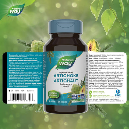 Nature's Way 朝鲜蓟 - 帮助缓解消化障碍的草本补充剂 - 非转基因 - 60 粒素食胶囊