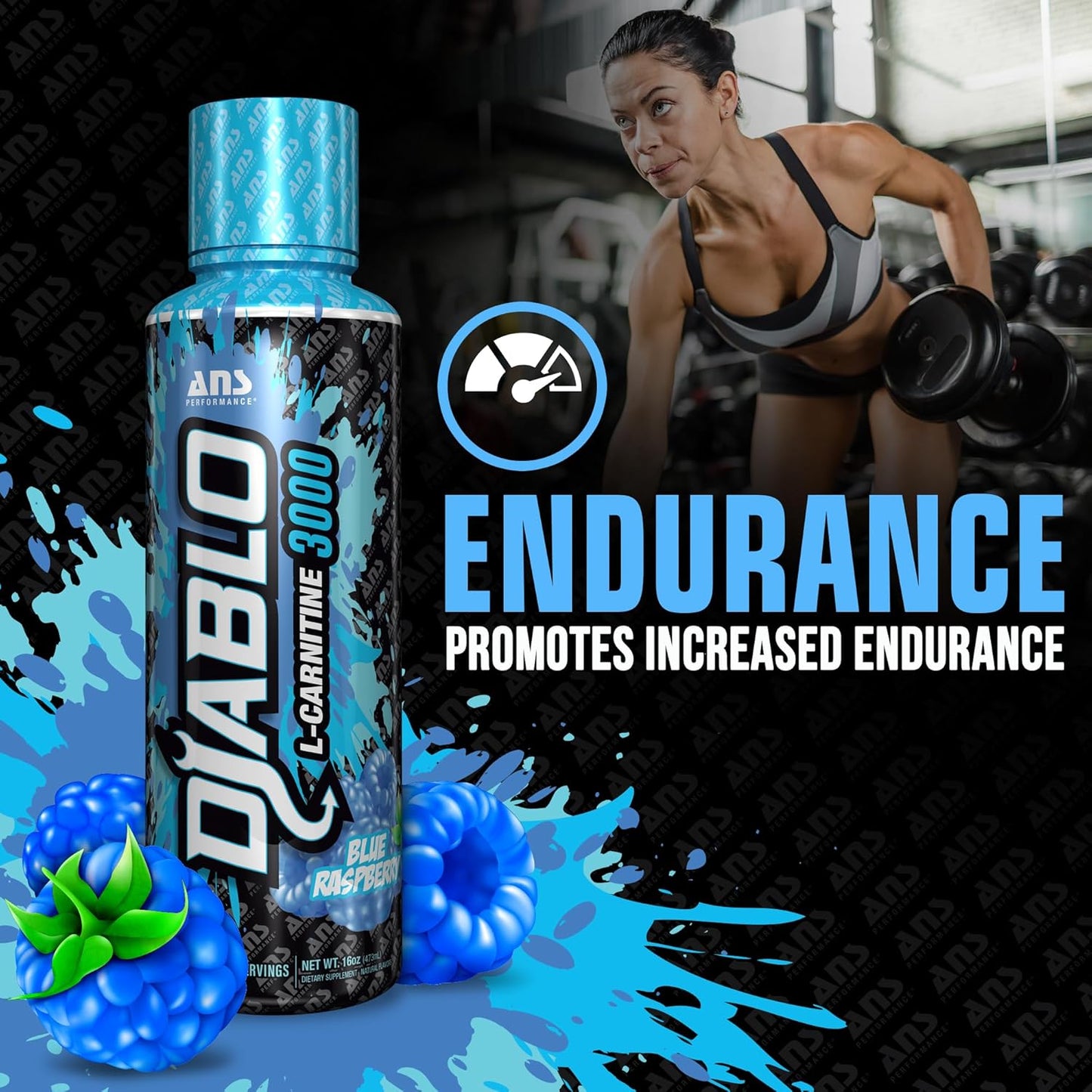 ANS Performance Diablo 肉碱 3000（473 毫升，16 盎司）- 肌肉恢复支持 - 每 15 毫升含 3000 毫升左旋肉碱，价值翻倍 - 美味口味（蓝树莓）