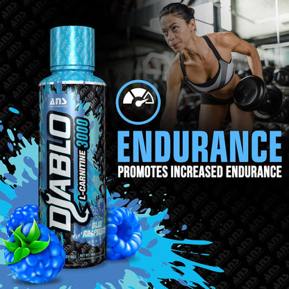 ANS Performance Diablo 肉碱 3000（473 毫升，16 盎司）- 肌肉恢复支持 - 每 15 毫升含 3000 毫升左旋肉碱，价值翻倍 - 美味口味（蓝树莓）