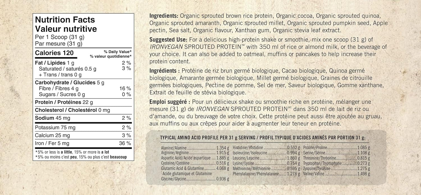 Iron Vegan Sprouted Protein Bars | Double Chocolate Brownie Flavour | 12 Pack & Sprouted Protein, Chocolate Flavour, 1kg | Vegan, plant-based, organic, gluten-free