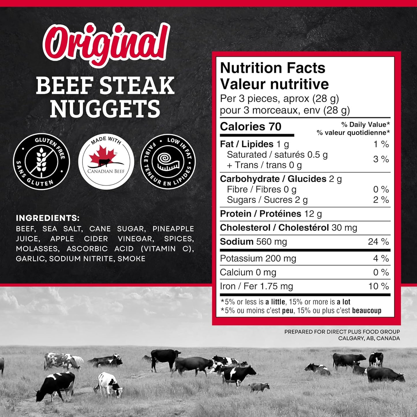 McSweeney's Original Beef Steak Nuggets Box. 100% Made in Canada, High Protein Snacks, Gluten Free, Low Fat, Meat Snacks, Naturally Smoked, Shelf Stable, Bulk Case 85g (Pack of 12)