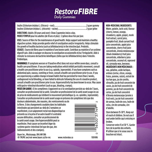 RestoraLAX RestoraFIBRE Daily Prebiotic Fibre Gummies - Fibre Supplements For Men And Women, Naturally Sourced Inulin, Promotes Regularity And supports Healthy Digestive system, Gentle Constipation Relief For Adults, 140…