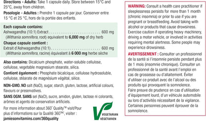 Jamieson 强效南非醉茄胶囊 6000 毫克，增强抗压能力、适应原，并提升记忆力。非转基因，素食，无麸质，每日仅需一粒，60 粒胶囊