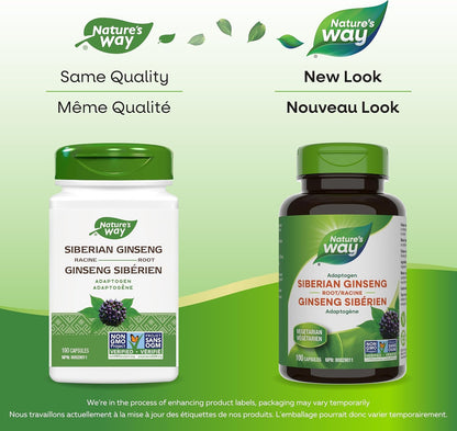 Nature's Way 西伯利亚人参根胶囊 – 有助于提高精神和身体机能 - 非转基因 – 100 粒素食胶囊