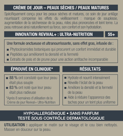 Marcelle Revival+ Ultra-Nutrition Anti-Aging Day Cream, Dry Skin, Mature Skin 55+, Intensely Nourishing, Comfort & Radiance, Cruelty-Free, Vegan, Hypoallergenic, Paraben-Free, Fragrance-Free, 50 mL