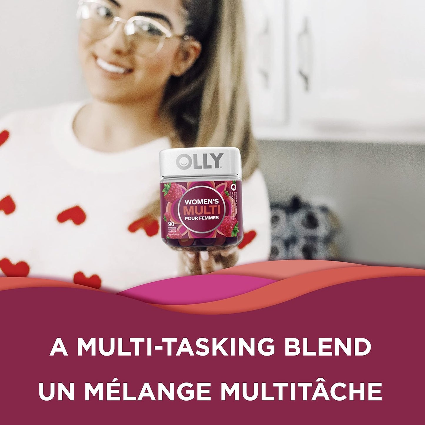 OLLY 女性多种软糖补充剂，不含人工香料和色素 Blissful Berry 多种维生素，有助于维持女性健康，45 天供应量，90 粒软糖