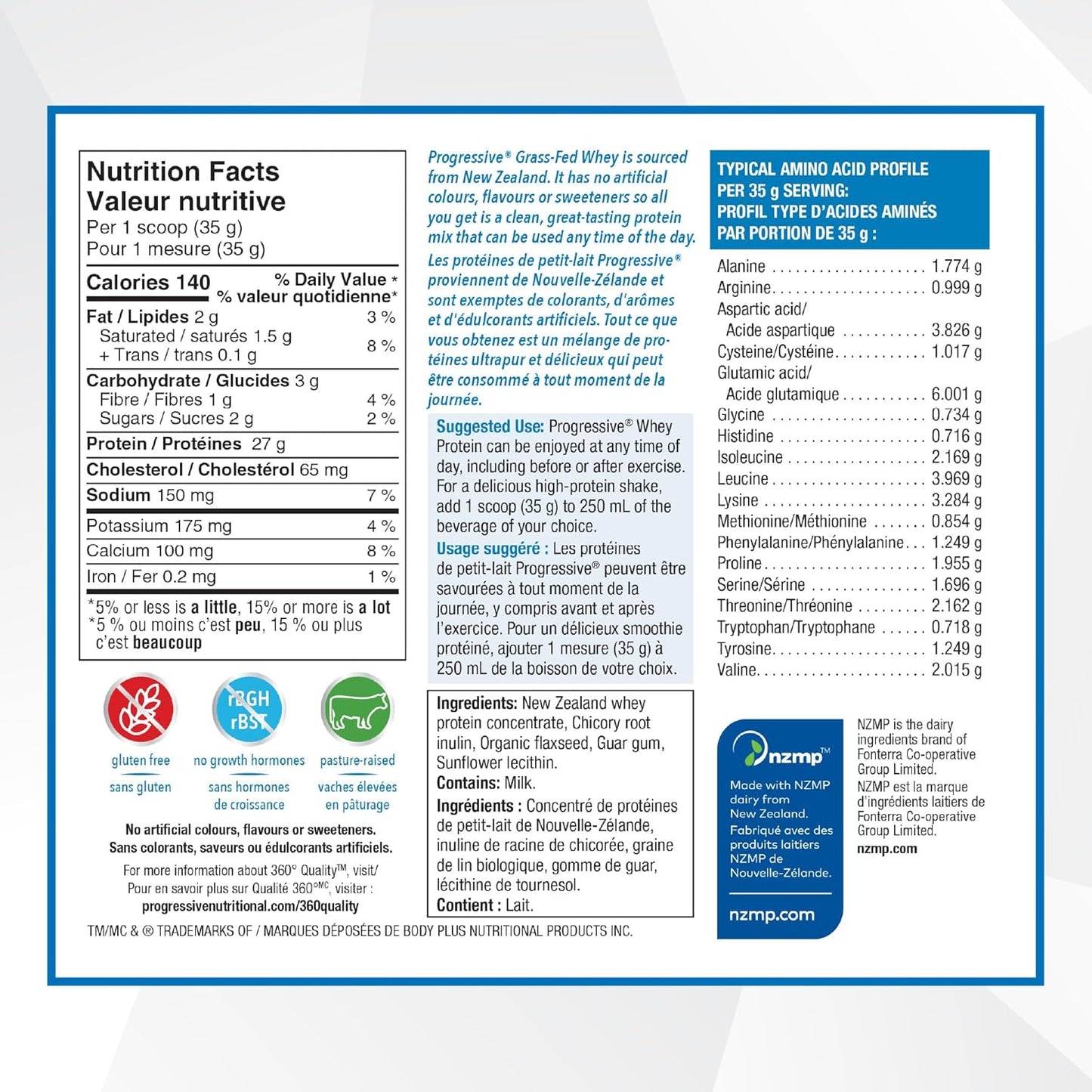 Progressive 草飼 100% 乳清蛋白粉（無味），每匙含 27 克紐西蘭乳清濃縮物，用於增肌，牧場飼養，非基因改造，加拿大製造，不含抗生素和激素，375 克