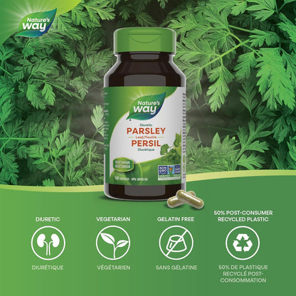Nature's Way 歐芹葉 - 利尿劑 - 每粒膠囊含 450 毫克歐芹葉 - 傳統草本祛風解痙劑 - 非基因改造 - 100 粒素食膠囊