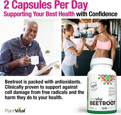 PlantVital Organic Beetroot 1400mg per day -Made in Canada, Health Canada Licensed- Antioxidant Beet Root Supplement - Protects Against Oxidative Damage and Free Radicals -120 Capsules, 2-Month Supply
