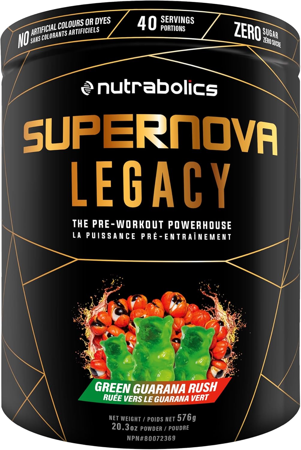 Nutrabolics Supernova Legacy - 專注力、能量和高強度泵感，不含肌酸的運動前補充劑，含瓜氨酸和β-丙氨酸 - 40 份，Green Guarana Rush