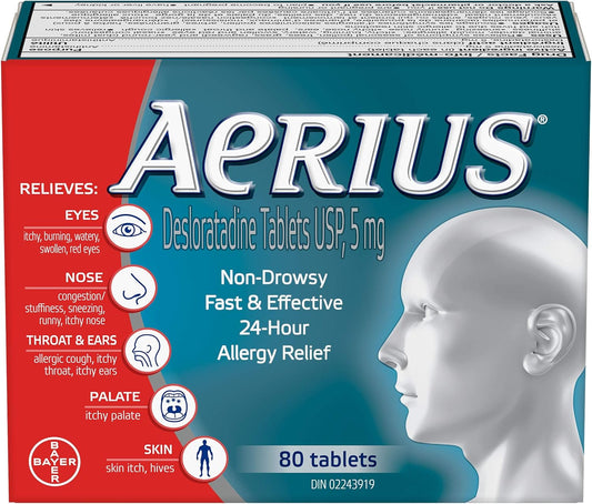 Aerius Allergy Medicine, Fast Relief, 24-Hour, non-drowsy, 15 Symptoms 80 count