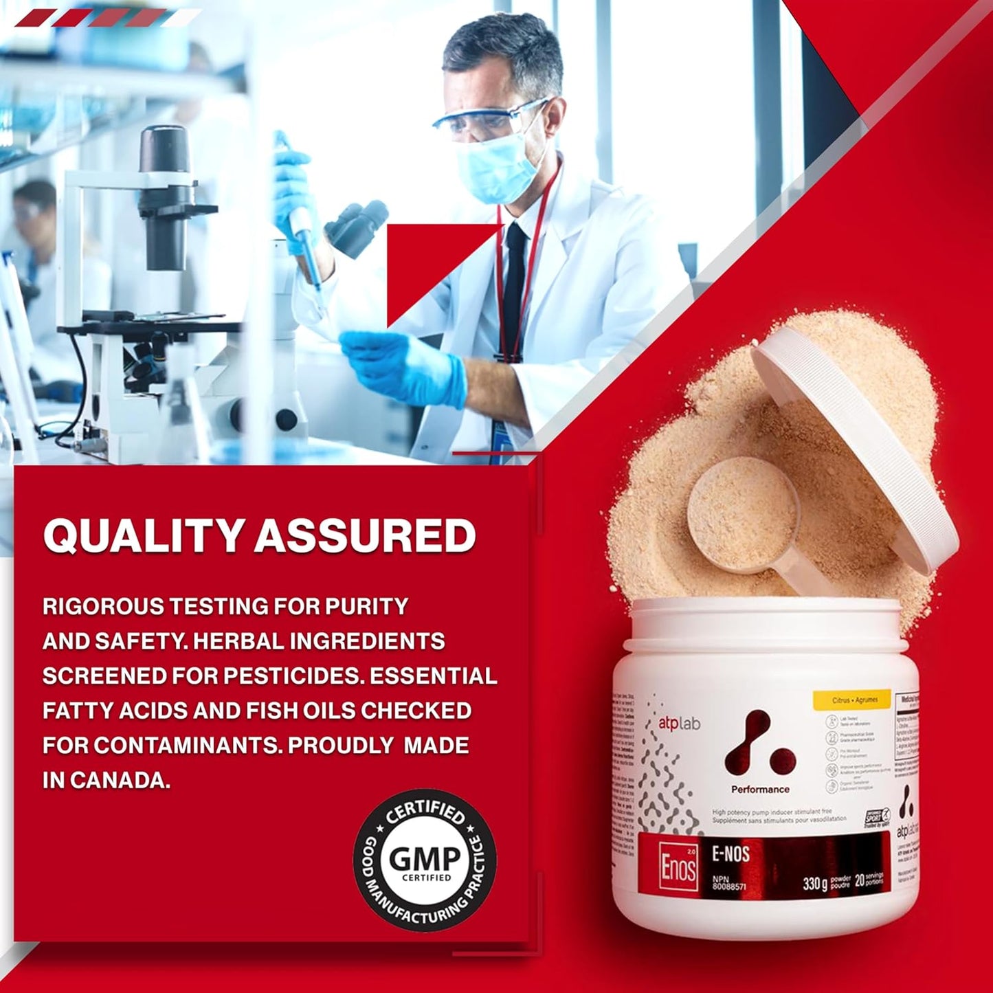 ATP LAB - E-Nos 330g Powder 20-Servings Citrus Flavour - Improve Sports Performance, Helps to Maintain and Support Cardiovascular Health - Pump Inducer and Pre Workout Powder