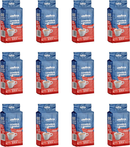 Lavazza Crema E Gusto 研磨咖啡混合物，浓缩咖啡深度烘焙，12 x 250 克砖 - 正宗意大利风味，在意大利混合和烘焙，非转基因，口感浓郁，余味悠长 - 3 公斤研磨咖啡