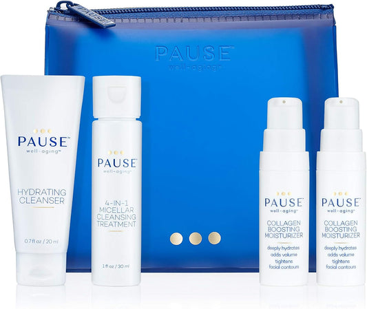 Pause Well-Aging Discovery Kit 0.7oz Hydrating Cleanser, 1oz 4-in-1 Micellar Cleansing Treatment, 2 x 0.17oz Collagen Boosting Mois Unisex 4 Pc