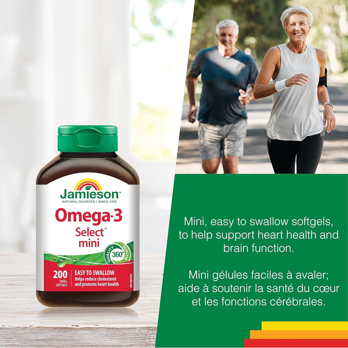 Jamieson Omega-3 Select Mini Softgels, Easy to Swallow, Supports Brain and Heart Health, and Helps Reduce Cholesterol. With EPA and DHA, Non-GMO, Gluten-Free, 200 Count, Proudly Canadian