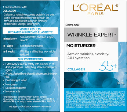 L’Oréal Paris Wrinkle Expert 35+ Anti Aging Face Cream & Night Cream, With Collagen to Reduce the Look of Wrinkles, Face Moisturizer Provides 24HR Hydration, 50mL