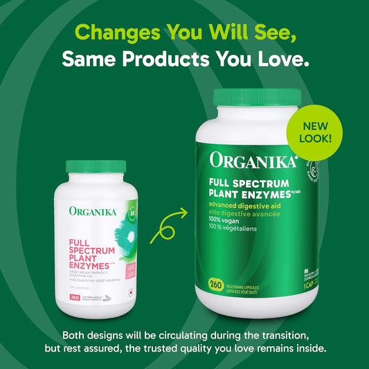 Organika Full Spectrum Plant Enzymes- Helps Break Down Carbs, Fat, Protein, Dairy- 260 vcaps