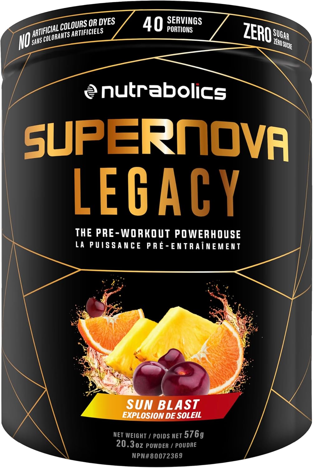 Nutrabolics Supernova Legacy - 專注力、能量和高強度泵感，不含肌酸的運動前補充劑，含瓜氨酸和β-丙氨酸 - 40 份，陽光能量