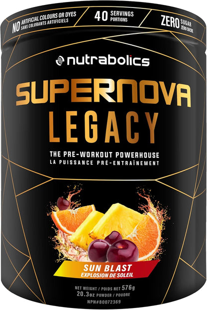 Nutrabolics Supernova Legacy - 專注力、能量和高強度泵感，不含肌酸的運動前補充劑，含瓜氨酸和β-丙氨酸 - 40 份，陽光能量