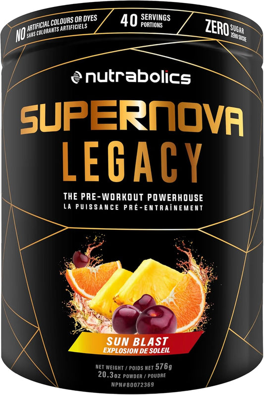 Nutrabolics Supernova Legacy - Focus, Energy & Intense Pump, Creatine Free Preworkout with Citrulline & Beta Alanine - 40 servings, Sun Blast