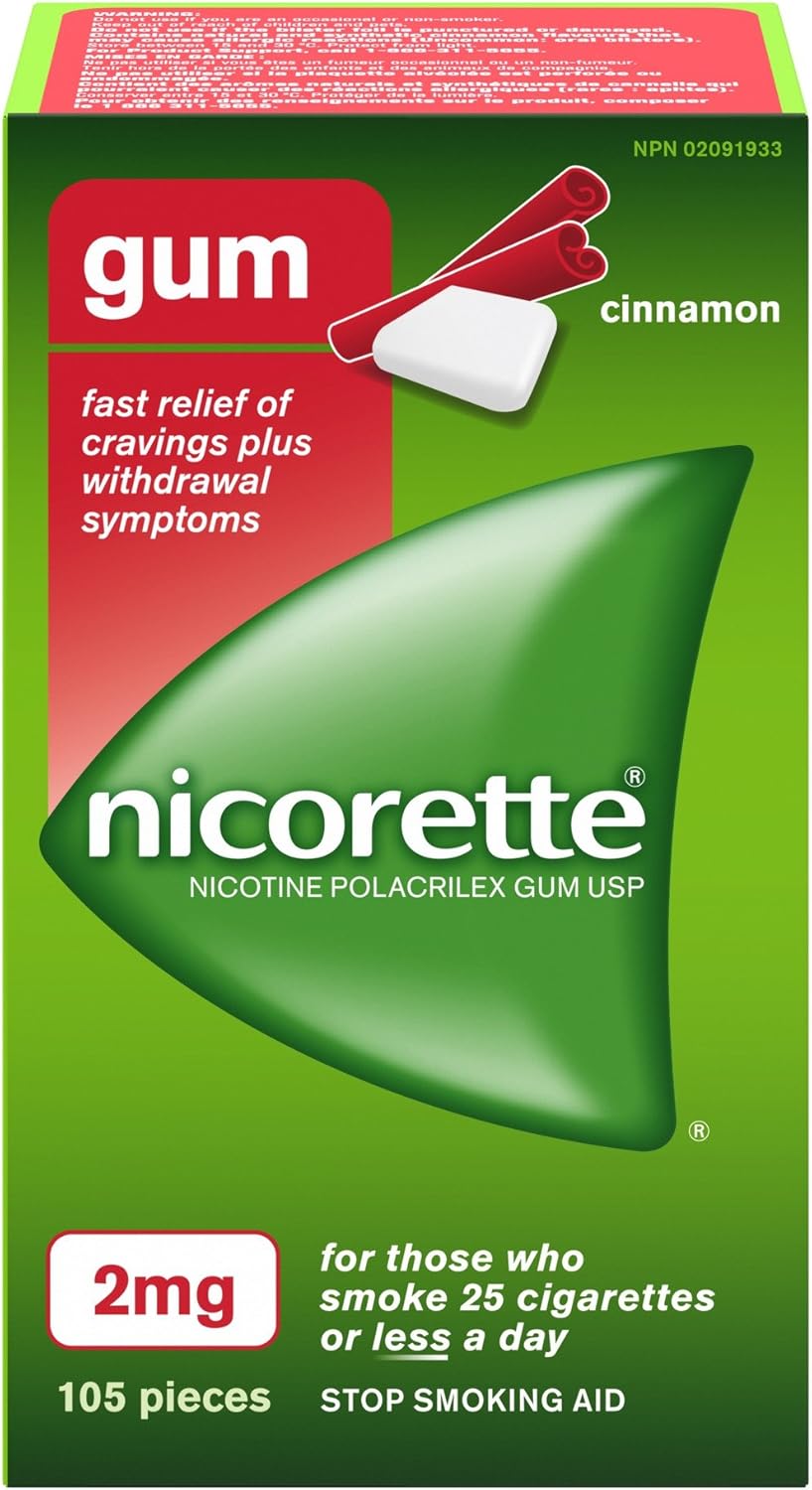 Nicorette 戒烟辅助剂 | 尼古丁口香糖戒烟辅助剂（新鲜水果 2 毫克，210 片 + 肉桂 2 毫克，105 片）