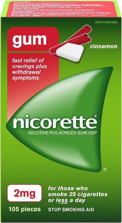 Nicorette 戒烟辅助剂 | 尼古丁口香糖戒烟辅助剂（新鲜水果 2 毫克，210 片 + 肉桂 2 毫克，105 片）