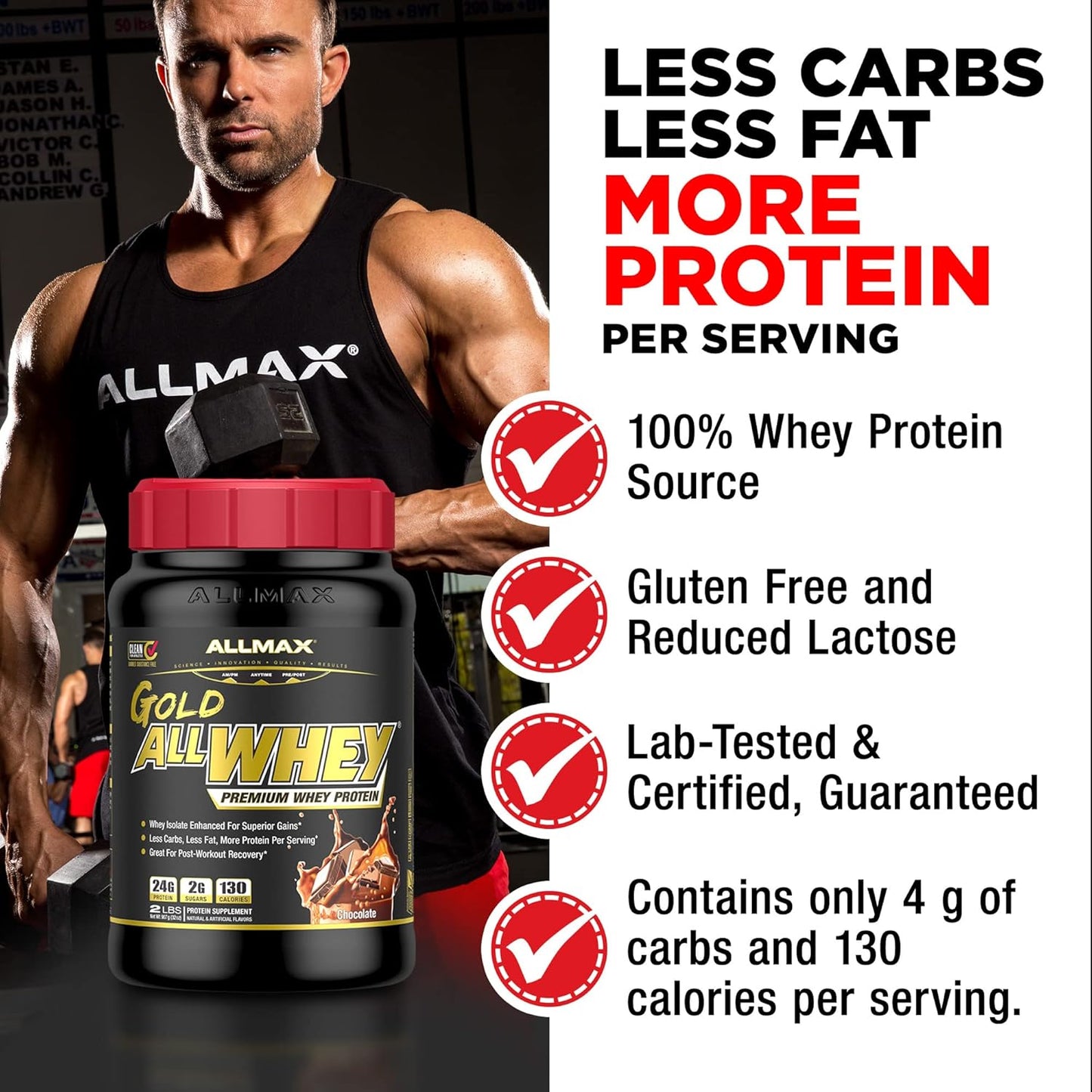 ALLMAX Nutrition - AllWhey Gold - 100% 乳清蛋白 + 优质乳清分离蛋白 - 香草味 - 5 磅