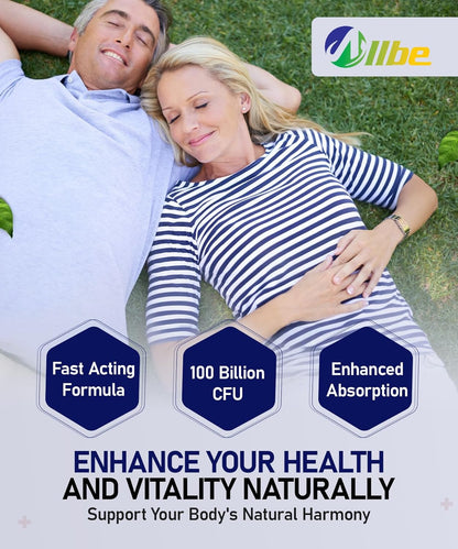 ALLBE ProbioCan 1000 亿 CFU - 含 11 种菌株的男性和女性每日益生菌 - 嗜酸乳杆菌和加氏乳杆菌 - 肠道健康和缓解腹胀 - 保质期长、纯素、非转基因 60 粒胶囊