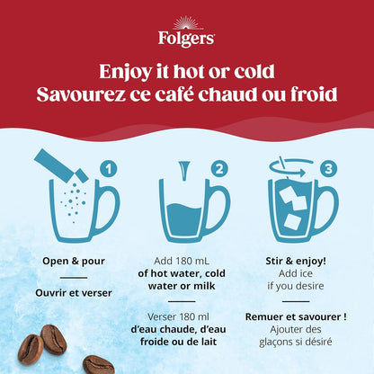Folgers 速溶咖啡包，适用于热饮或冷饮混合饮料，速溶经典中度烘焙咖啡，7 包（12 包）