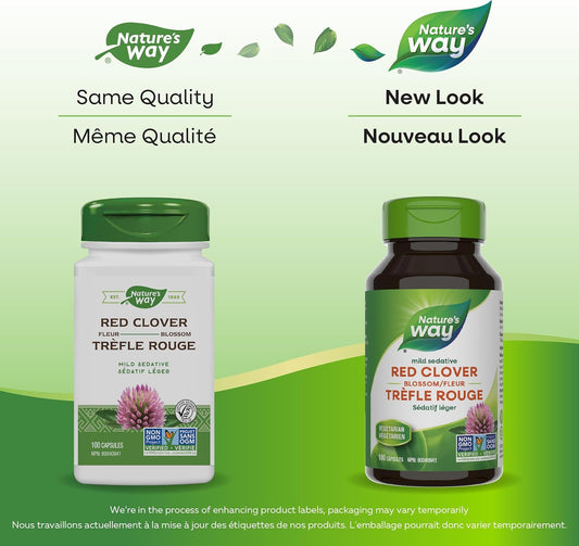 Nature's Way Red Clover Blossom - Skin Health & Mild Sedative Support - 100 Vegetarian & Non-GMO Capsules, 400 mg of Red Clover Blossoms per Capsule