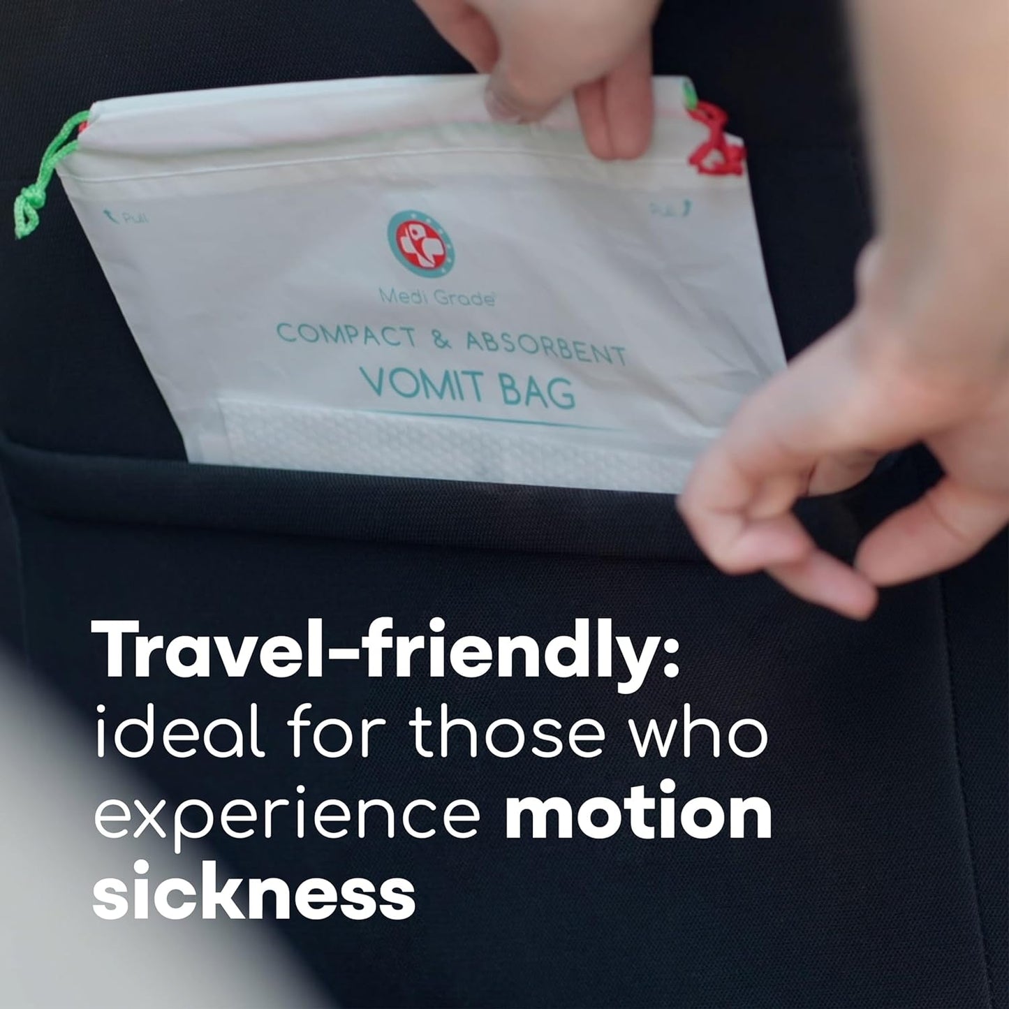 成人和儿童适用的中级吸收性一次性呕吐袋，22 件 - 旅行必备防漏呕吐袋，配有纸巾，可将呕吐物变成凝胶并防止异味 - 钱包必备旅行装呕吐袋