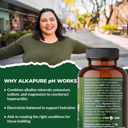 Pure Lab Vitamins - Alkapure pH -180 Vegetarian Caps - Balanced Alkaline Salts Antacid Supplement - Sodium, Potassium. Magnesium, Bicarbonate, Phosphate - Improve Body pH, Digestion Support, Calcium free