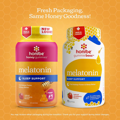 Honibe 褪黑素睡眠支持软糖 | 加拿大制造的蜂蜜软糖 | 夜间睡眠辅助 | 天然睡眠辅助剂，有助于缓解压力 | 褪黑素软糖有助于支持健康的睡眠辅助 | 睡眠软糖 | 70 粒软糖