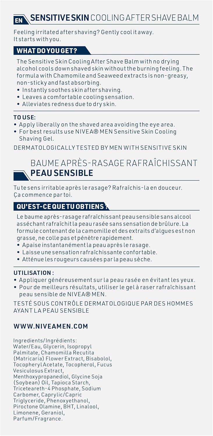 NIVEA Men Sensitive Skin Cooling After Shave Balm & Face Moisturizer (100mL + 75mL), Alcohol-Free, Chamomile & Aloe Vera Enriched, Instantly Soothes & Cools Down Skin After Shaving