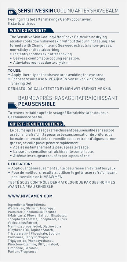 NIVEA Men Sensitive Skin Cooling After Shave Balm & Face Moisturizer (100mL + 75mL), Alcohol-Free, Chamomile & Aloe Vera Enriched, Instantly Soothes & Cools Down Skin After Shaving