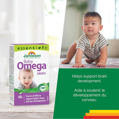 Jamieson 婴儿 Omega-3 滴剂，富含 EPA 和 DHA，加拿大制造，支持大脑和眼睛发育。天然香料，不含麸质、人工色素、香精或防腐剂，60 毫升