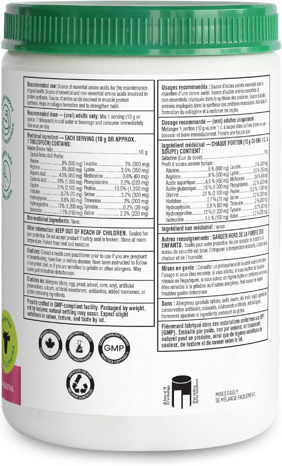 Organika Canadian-Made Bovine Gelatin (Unflavoured) - Collagen With 18 Amino Acids for Healthier Skin, Hair, Bones and Gut | Grass-Fed Source - 250g