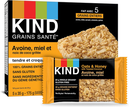 KIND Bars, Dark Chocolate Nuts & Sea Salt, Gluten Free, Low Sugar, 40 Grams, 12 Count & Healthy Grains Bars, Oats & Honey with Toasted Coconut, Gluten Free, 35 Grams, 5 Count