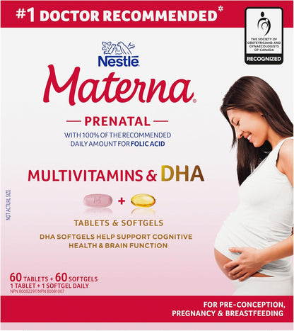 MATERNA 产前复合维生素（含 DHA）组合装，片剂和软胶囊，100% 叶酸每日建议摄入量，127 克