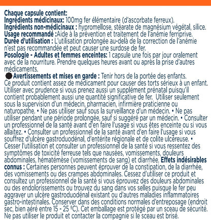 EBMfer 鐵劑，含維生素 C | 每日 1 粒 | 溫和 | 純素 | 提升能量 | 100 毫克高效能 | 30 粒膠囊