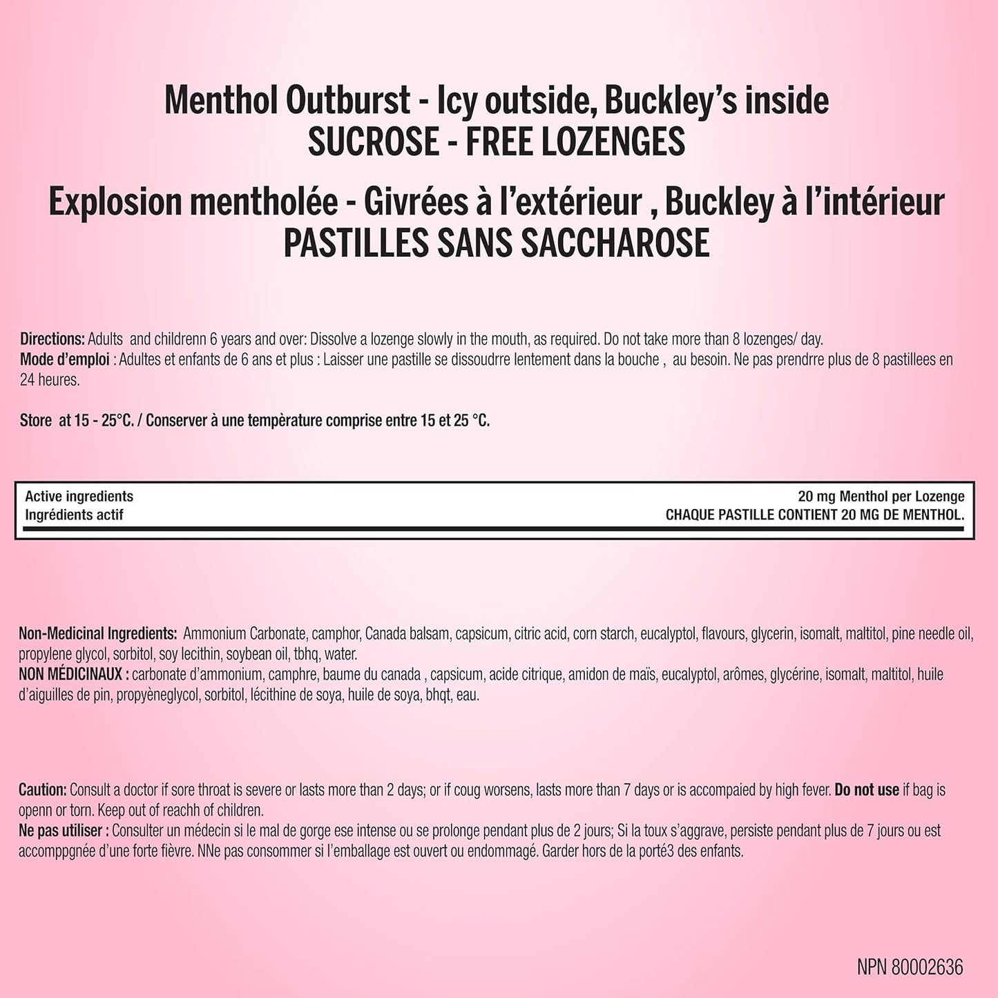 Buckley's 止咳糖浆，缓解咳嗽和鼻塞，18 粒，樱桃味止咳糖（包装可能有所不同）