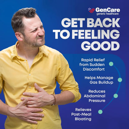 GenCare - 強效西甲矽油 125 毫克（180 粒軟膠囊）強效抗脹氣藥丸，可緩解腹脹、腹壓和不適 - 與通用強效脹氣藥 X 相比